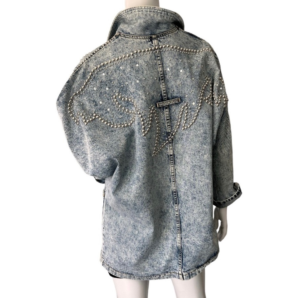 Vintage 80s Acid Washed Denim Studded Jacket Desire By Arlene - Picture 4 of 13